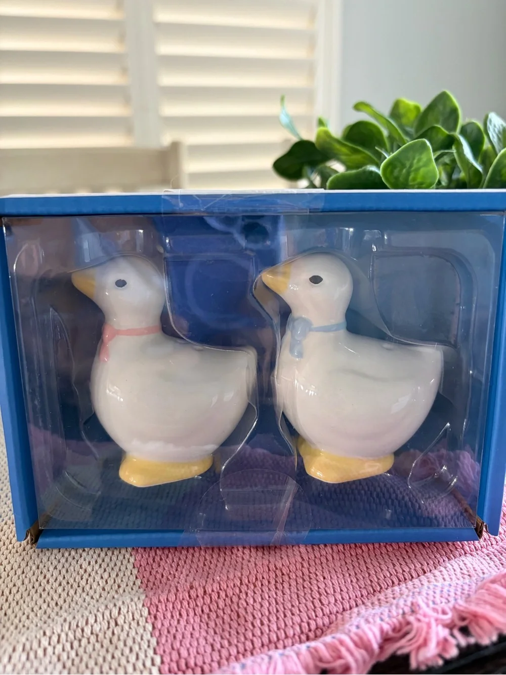Ceramic Duck Salt & Pepper Shakers - White with Yellow Feet
